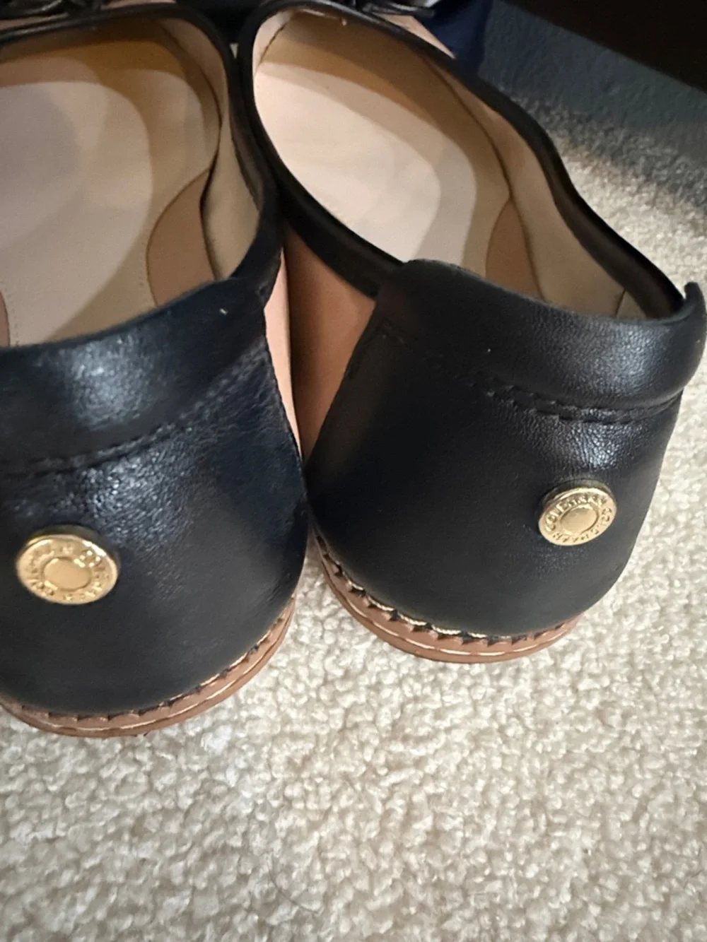 Cole Haan Pink Leather Ballet Flats with Black Trim and Bow - Picture 5 of 9